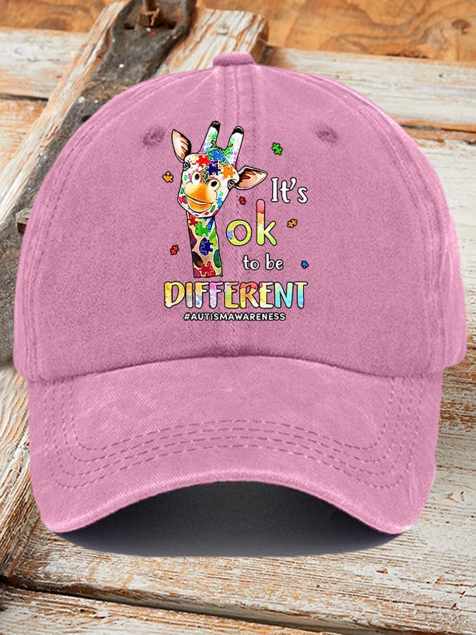 Retro Autism Awareness Giraffe It's Ok To Be Different Print Baseball Cap