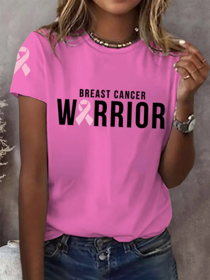 Women's Breast Cancer Pink Ribbon Print T-Shirt