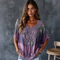 Women's Retro Celtic Knot Floral Gradient Pattern Casual Crew Neck T-shirt