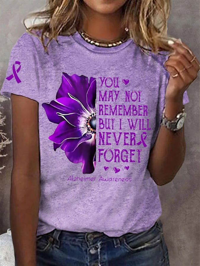Women's You May Not Remember But I Will Never Forget Alzheimer's Awareness Tee