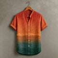 Abstract Geometric Sunset Gradient Ombre Rust Teal Art Print Men's Short Sleeve Button Up Shirt