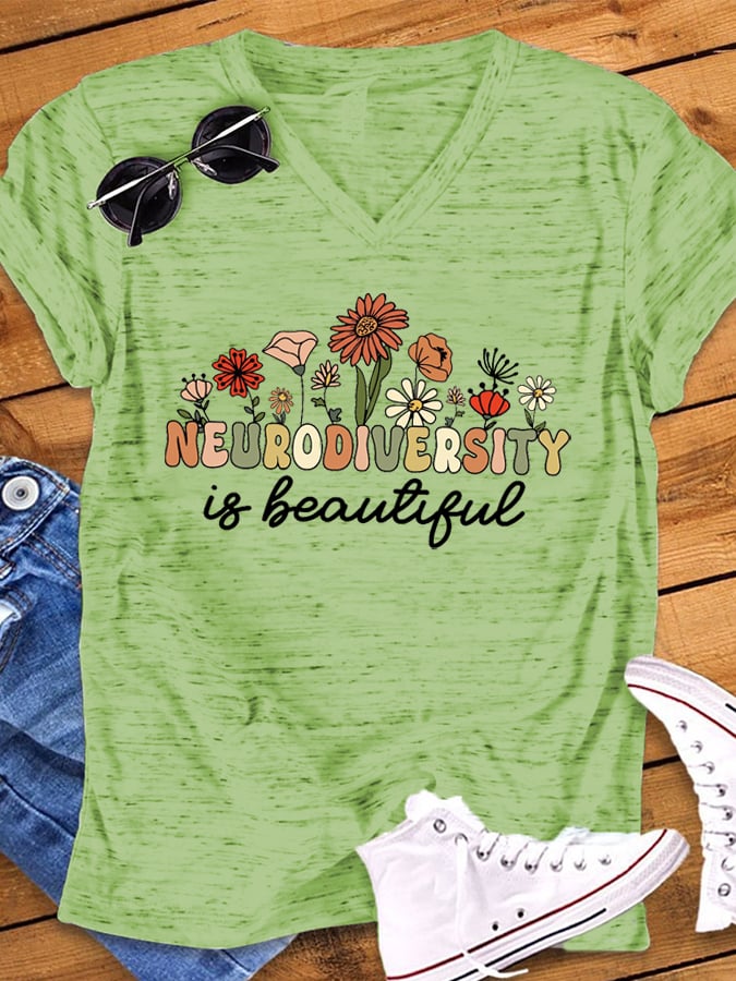 Women's Neurodiversity Is Beautiful Autism Awareness Print V-Neck T-Shirt