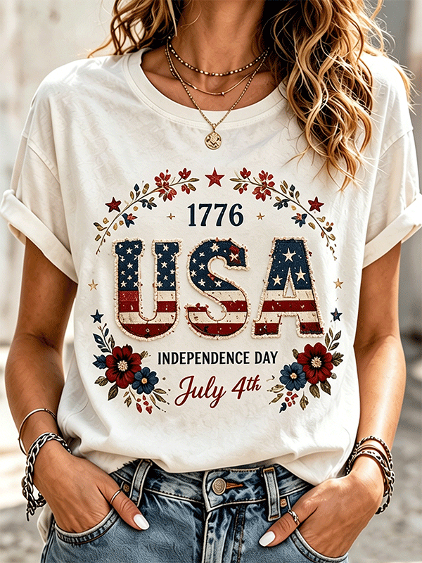 Women's 1776 USA Independence Day Floral T-Shirt