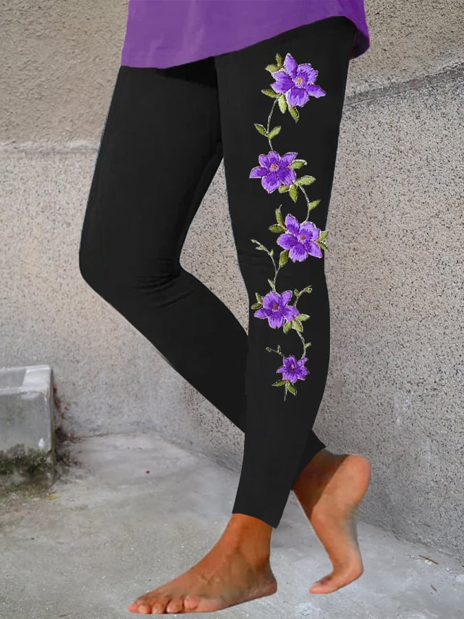Women's Purple Floral Print Leggings