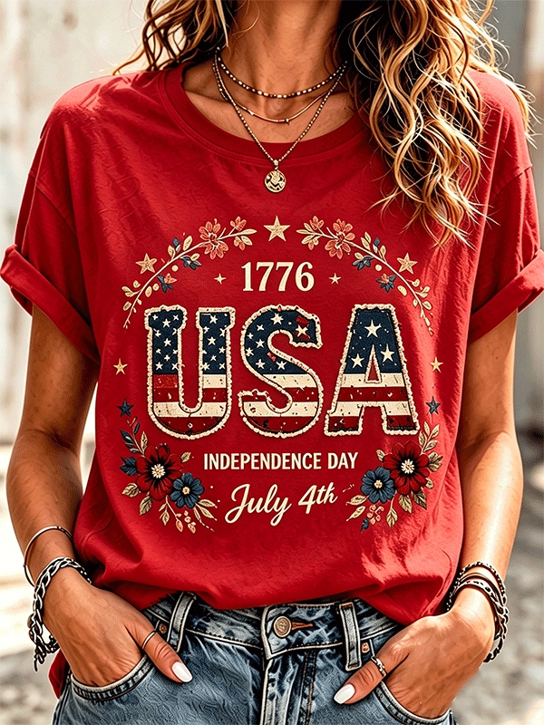 Women's 1776 USA Independence Day Floral T-Shirt