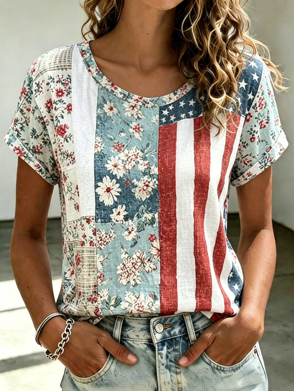 Women's 250th Anniversary Freedom Flower Art Printed Shirt
