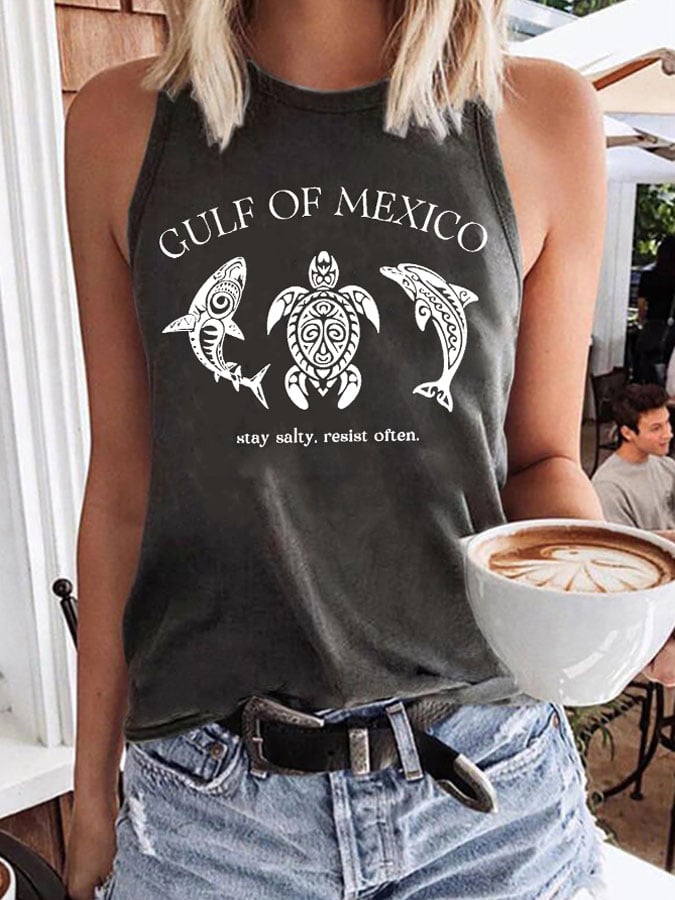 Women’s Retro Gulf Of Mexico Stay Salty Resist Often Print Tank Top