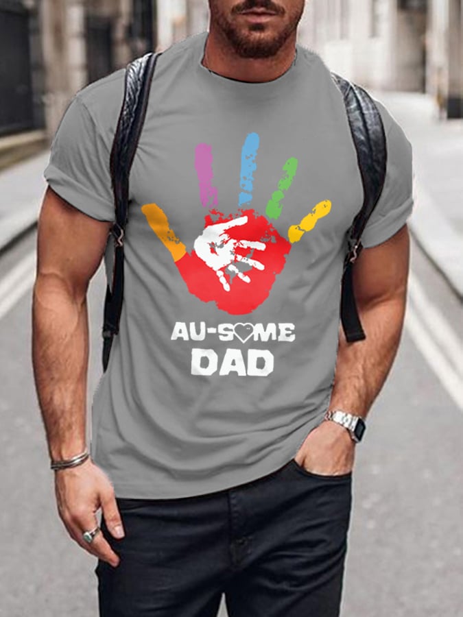 Men's Autism Dad Autism Awareness Print T-Shirt