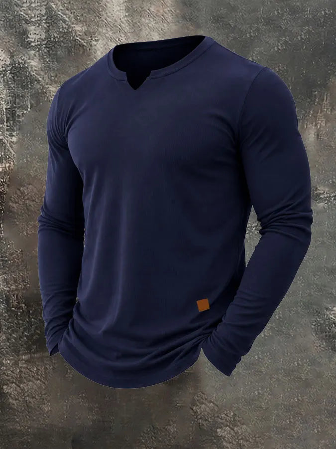 Men's Plain Casual V-Neck Long Sleeve T-Shirt