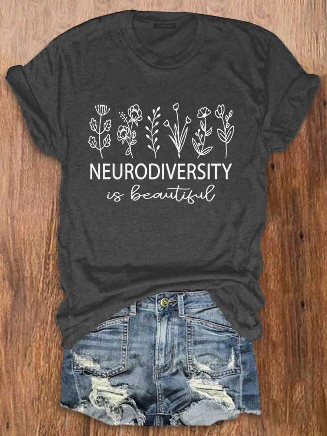 Women's Neurodiversity Autism Awareness Print Crew Neck T-Shirt