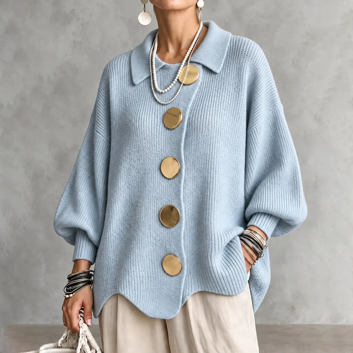 Elegant Collared Button-up Knit Cardigan