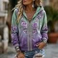 Women's Vintage Floral Gradient Art Comfy Zipper Hoodie