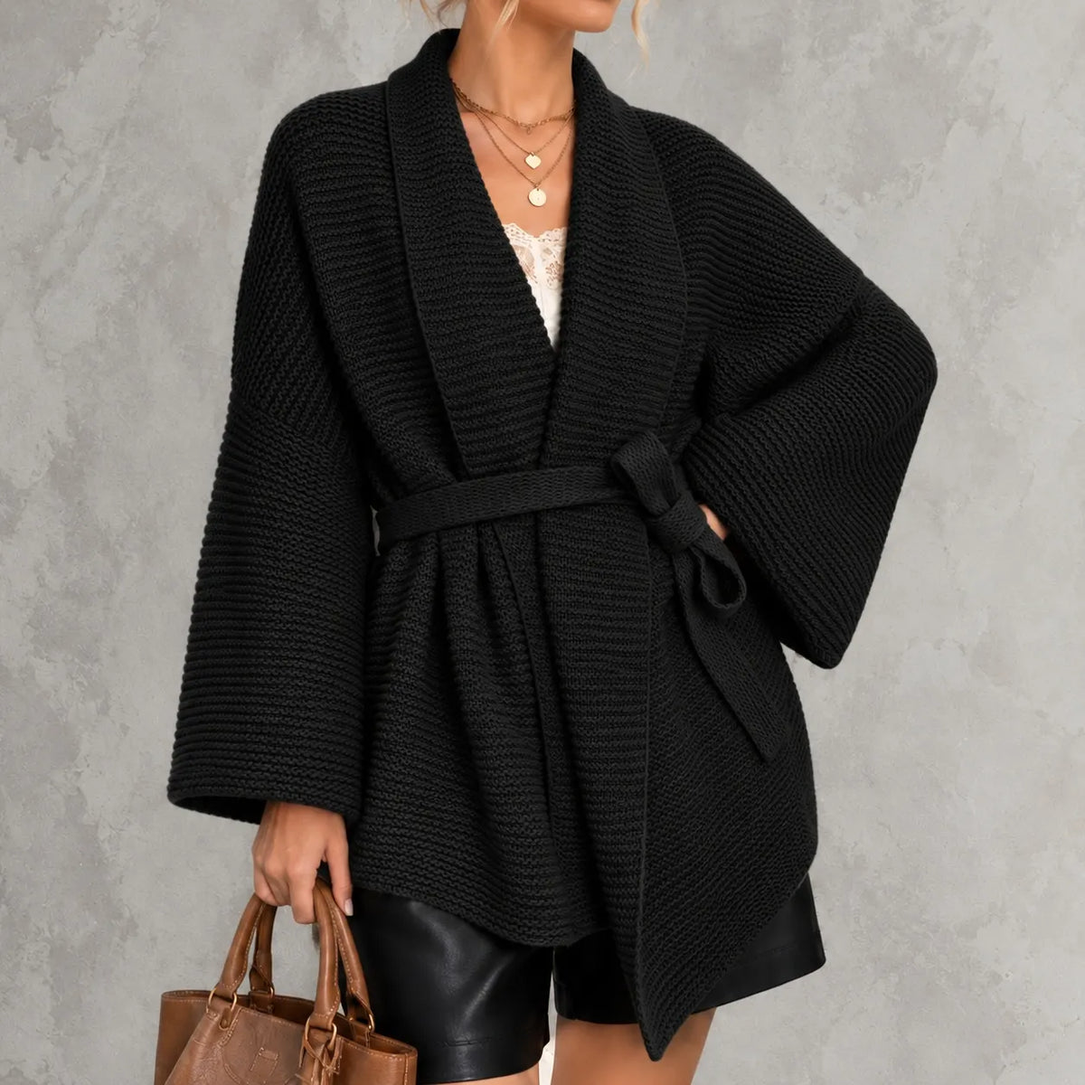 Elegant Knitted Tie-front Cardigan