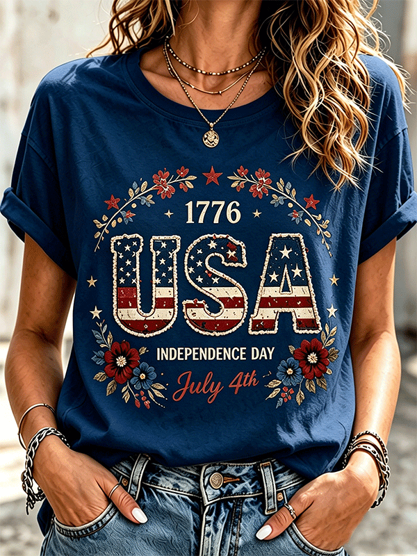 Women's 1776 USA Independence Day Floral T-Shirt