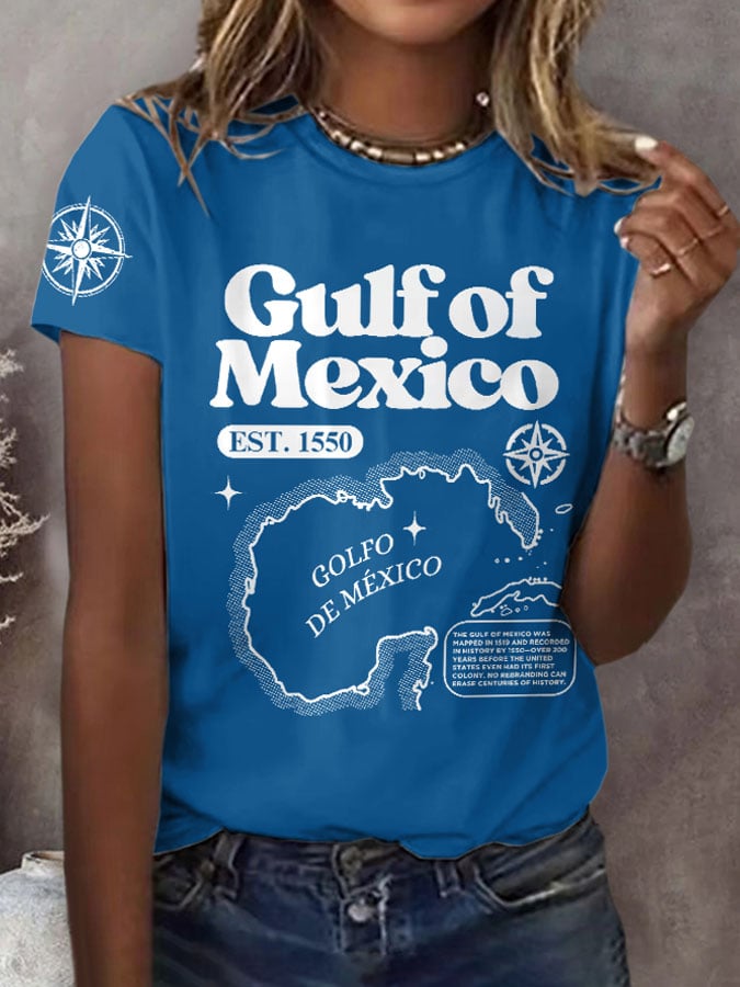 Women's Gulf Of Mexico Print Round Neck T-Shirt