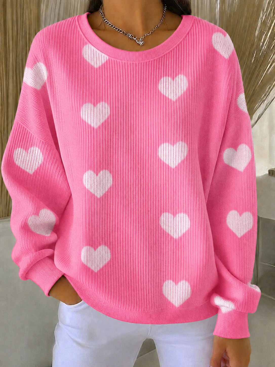 Women'S Breast Cancer Promotional Print Casual Waffle Sweatshirt