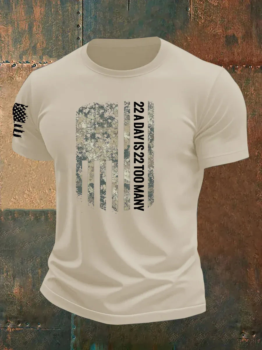 Men's 22 A Day Is 22 Too Many Veteran Pattern 100% Cotton T-Shirt