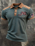 Men's Retro Waffle-Knit Patriotic Color-Block Short-Sleeve Polo Shirt