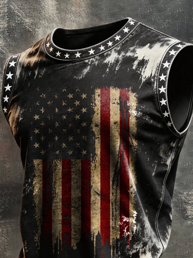 Men's Retro Independence Day Patriot Crew Neck Tank Top