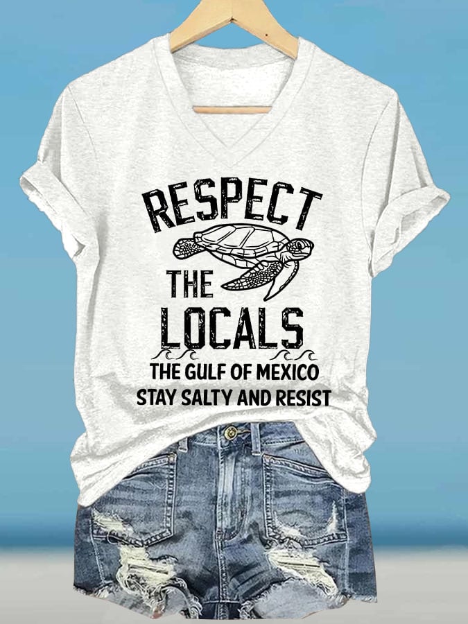Women's Respect The Locals Gulf Of Mexico Printed V Neck T-shirt
