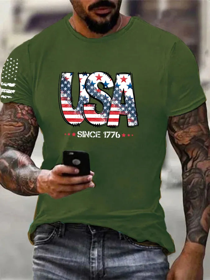 Men'S Usa Since 1776 Pattern Print Cotton T-Shirt
