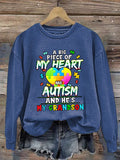 Retro A Big Piece Of My Heart Has Autism And He's My Grandson Print Sweatshirt
