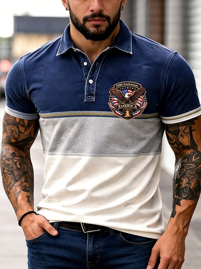 Men'S Casual Print Short-Sleeved Polo Shirt
