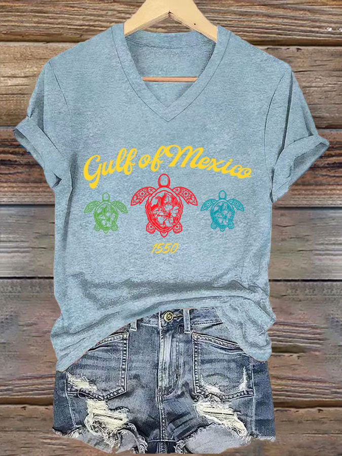Women's Gulf of Mexico Print V-Neck T-Shirt