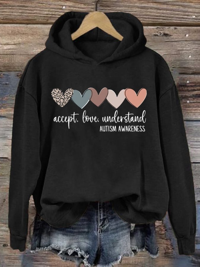 Women's Autism Awareness Understands Love Acceptance Print Sweatshirt