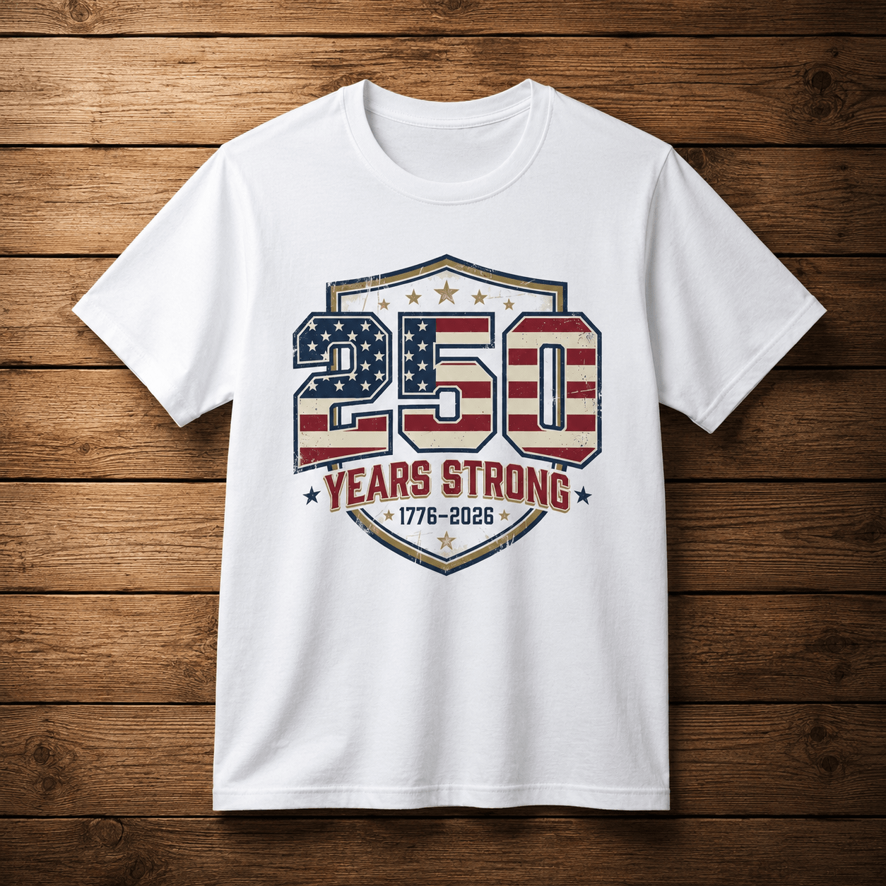 250 Years Strong Patriotic T-Shirt — 1776–2026