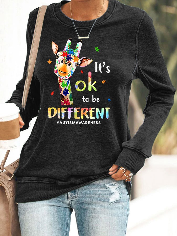 Women's It'S Ok To Be Different Autism Awareness Print Casaul Sweatshirt