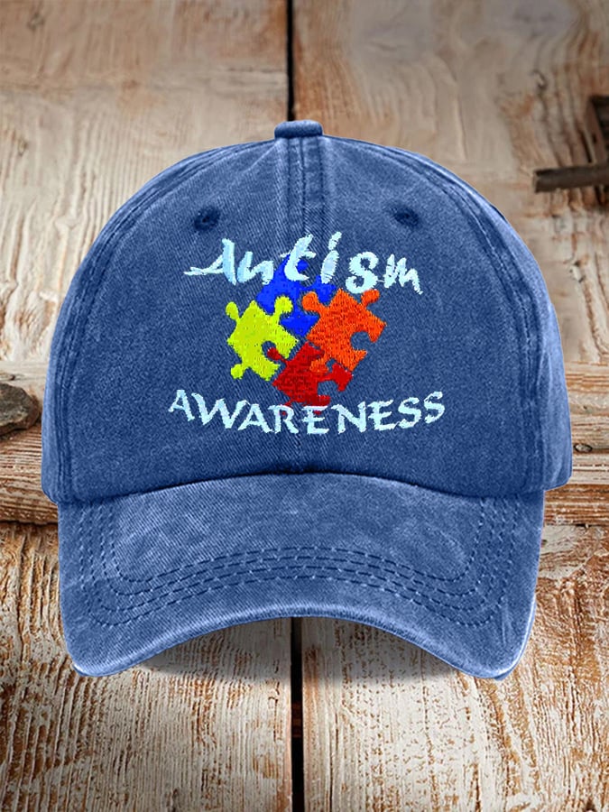 Retro Autism Awareness Puzzle Print Baseball Cap