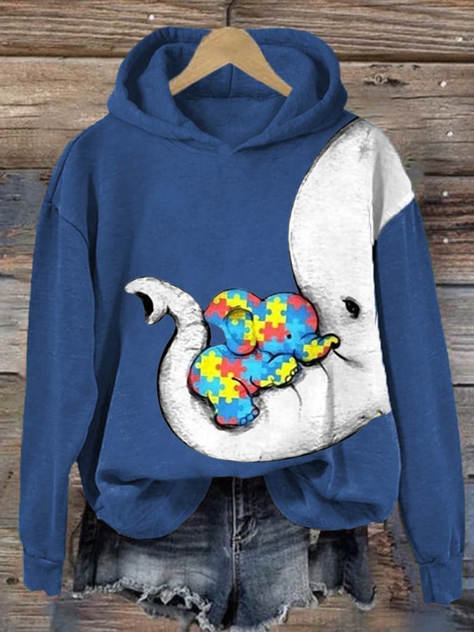 Women'S Autism Elephant And Baby Elephant Print Long Sleeve Sweatshirt