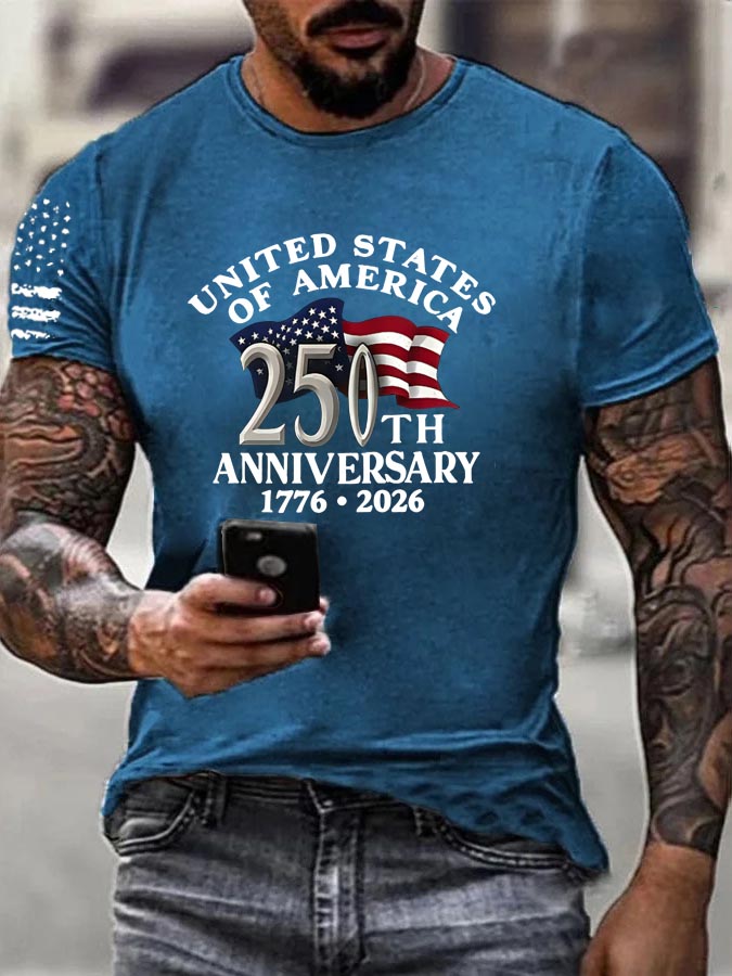 United States 250th Anniversary 1776-2026 Pattern 100% Cotton T-Shirt