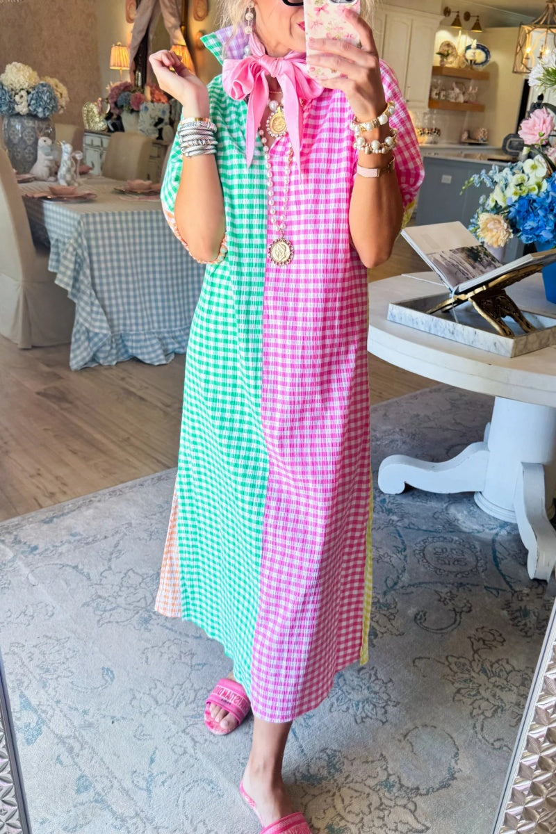 Multi Gingham Midi Dress