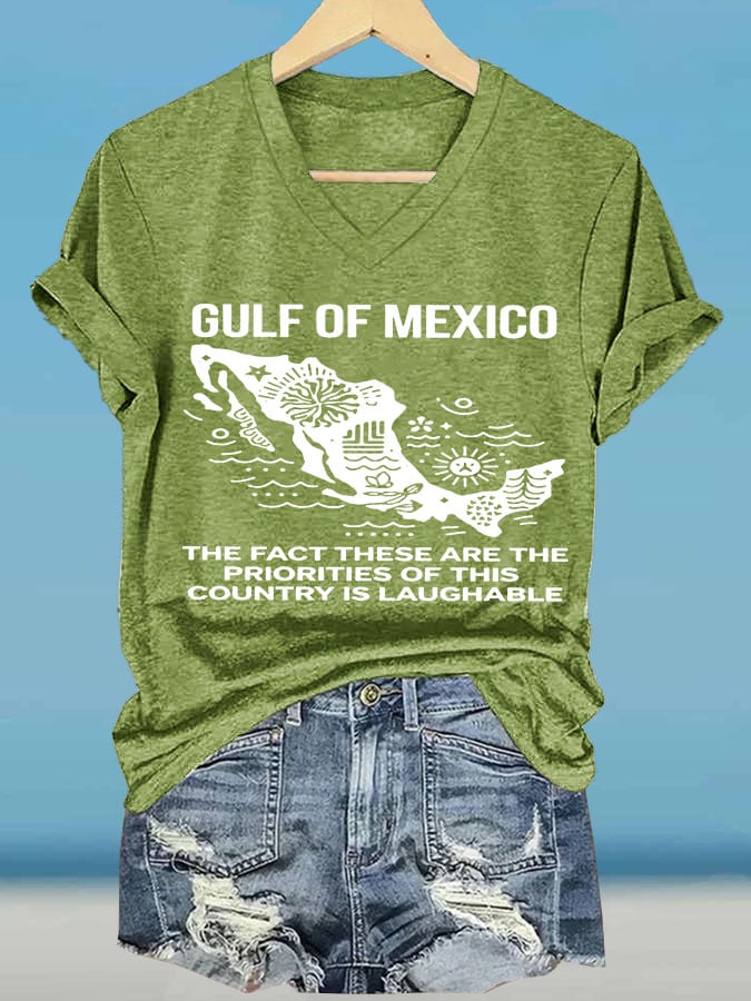 Women's Gulf Of Mexico Printed V Neck T-shirt