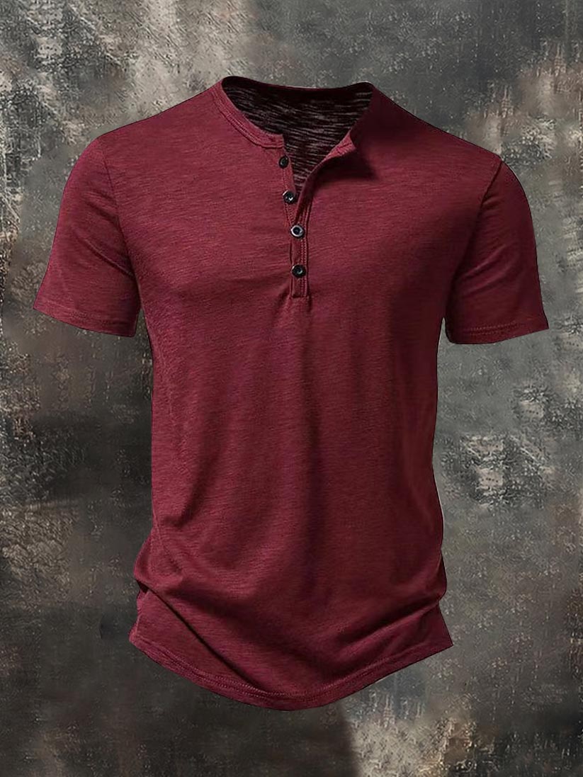 Men's Solid-Color Henley T-Shirt