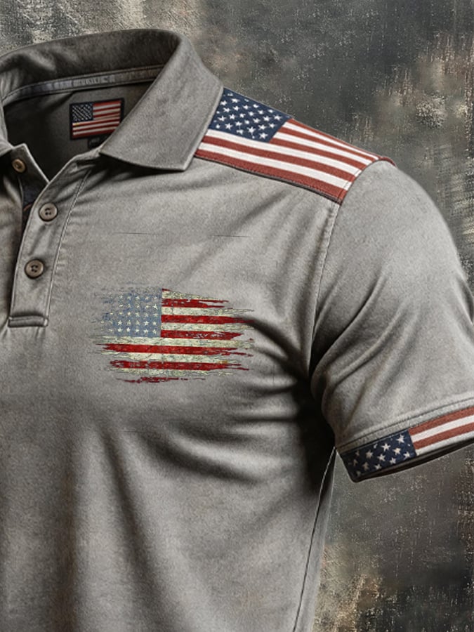 Men's Retro "Patriot" Color-Block Short-Sleeve Polo Shirt