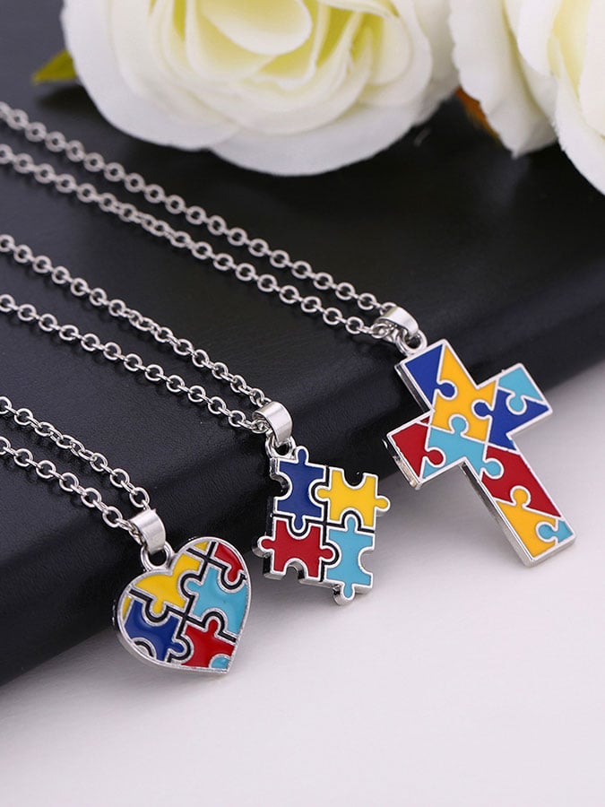Contrast Color Irregular Puzzle Autism Necklace