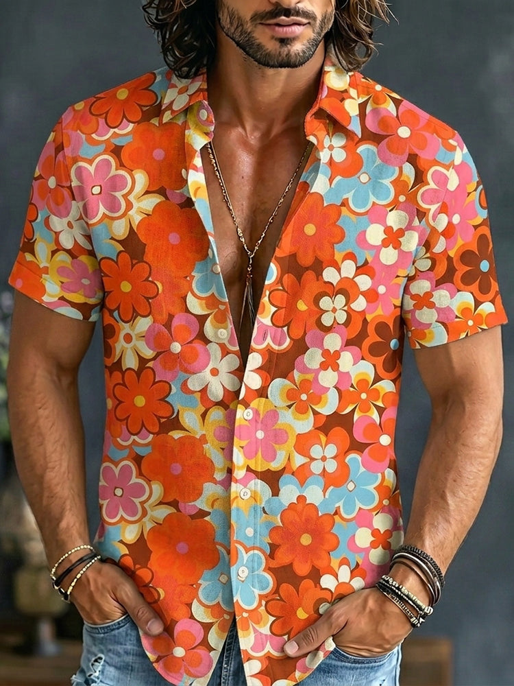 Vintage 1970s Aloha Hippie Floral Shirt