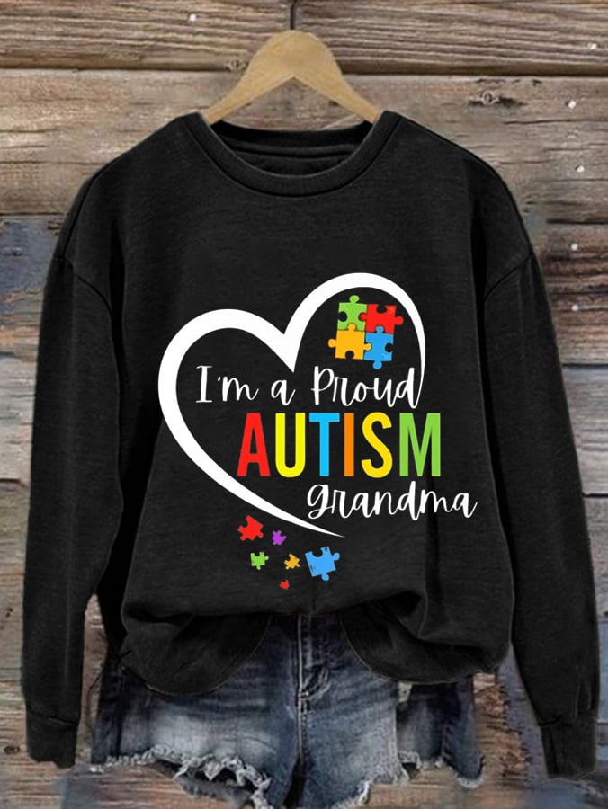 Women'S I'M A Proud Autism Grandma Print Casual Sweatshirt