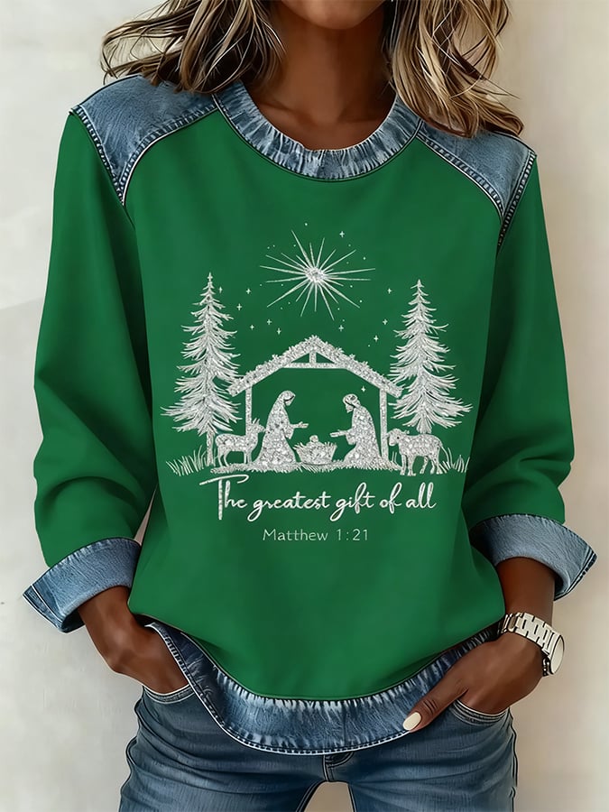 Women's Christmas Pattern Patchwork Comfortable Sweatshirt