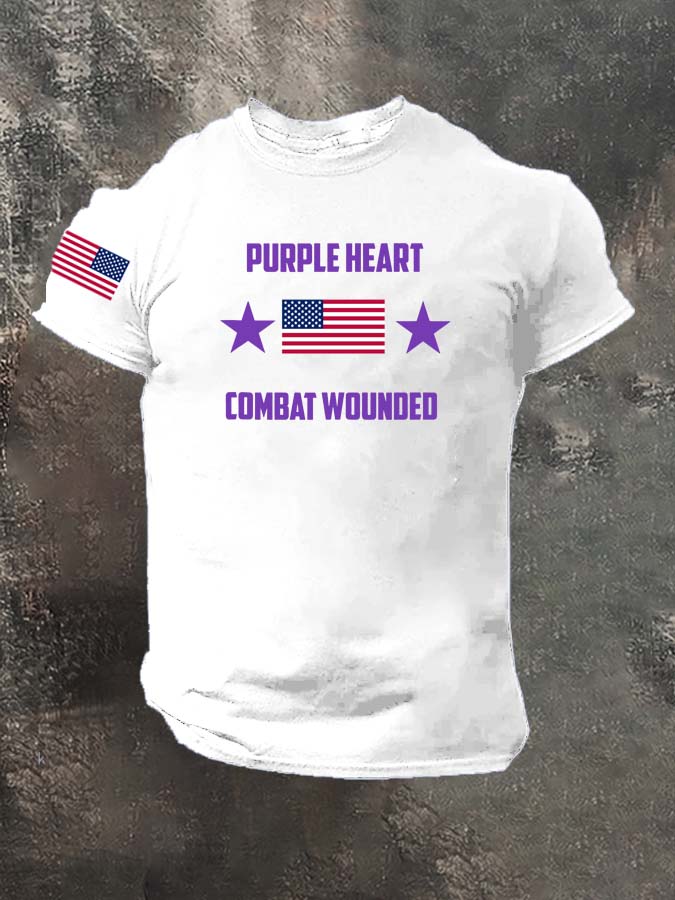 Purple Heart Combat Wounded Pattern 100% Cotton T-Shirt