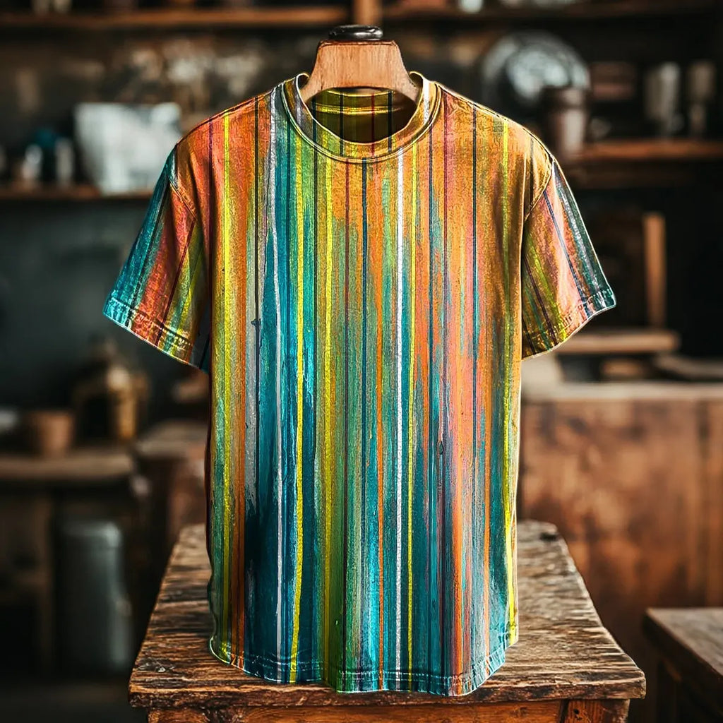 Men's Retro Hippie Abstract Stripes Art Short-sleeve T-shirt