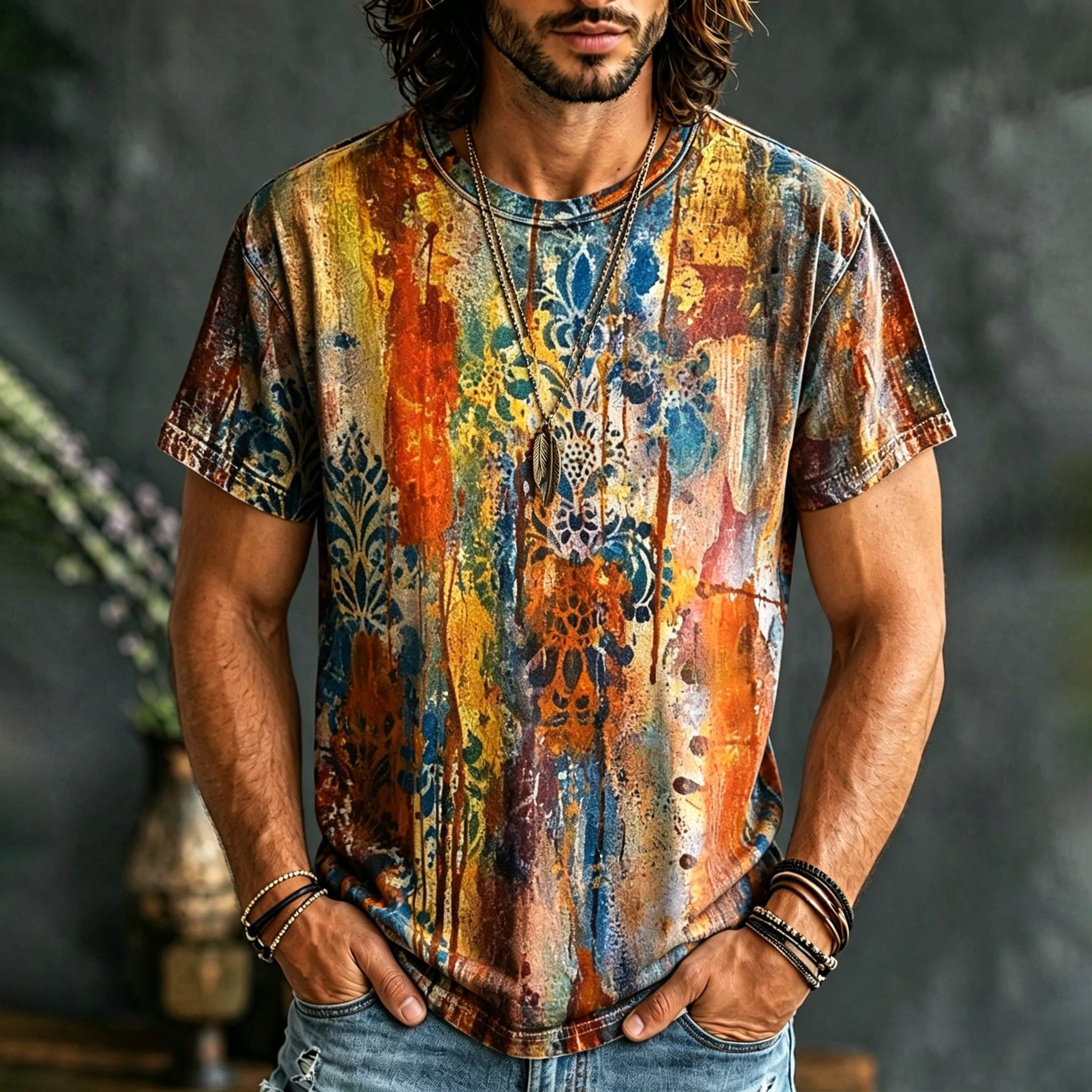 Men's Hippie Vintage Tie Dye Print T-shirt