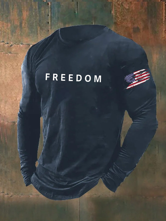 Men's Freedom Pattern Long Sleeve 100% Cotton T-Shirt