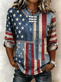 Women's Retro Flag Print Cotton Linen Top