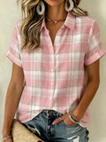 Women's Breast Cancer Awareness & Prevention Art Design Plaid Short-Sleeve Shirt