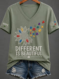 Women'S Casual V-Neck Top With Autism Awareness Print