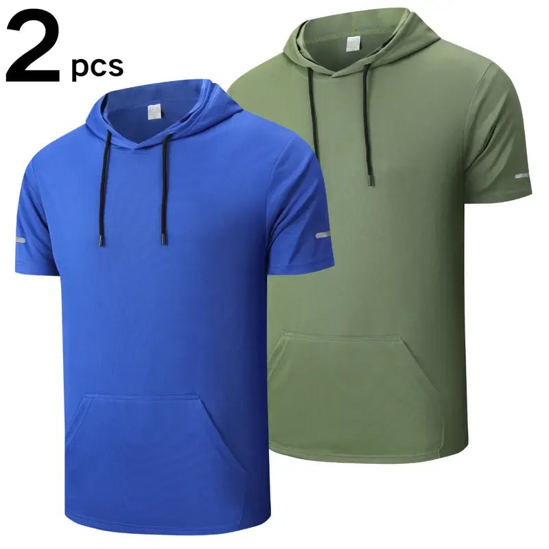 Men's Solid Color Short-Sleeve Sporty T-Shirt Hoodies